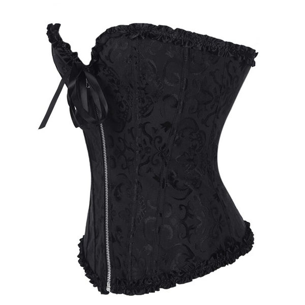 Waist Trainer (Black) Floral Zipper Corset